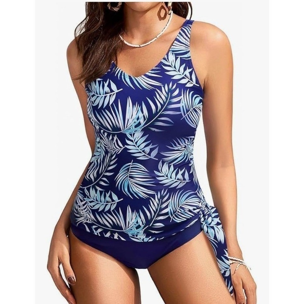 Kate Kasin XLโ Tankini Swimsuit 2 Pc Tummy Control Bathing Suit Side Tie BTM NWT